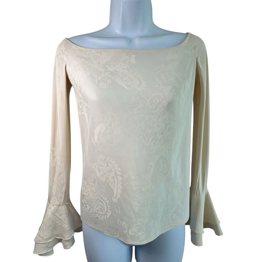 VTG Ralph Lauren Black Label Silk Blouse S Y2K Off Shoulders Paisley Fairy